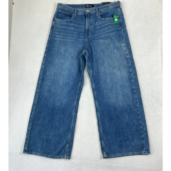 GAP Jeans Women Plus 16 33R High Rise Wide Leg Dark Wash Fade Contemporary - Picture 1 of 10